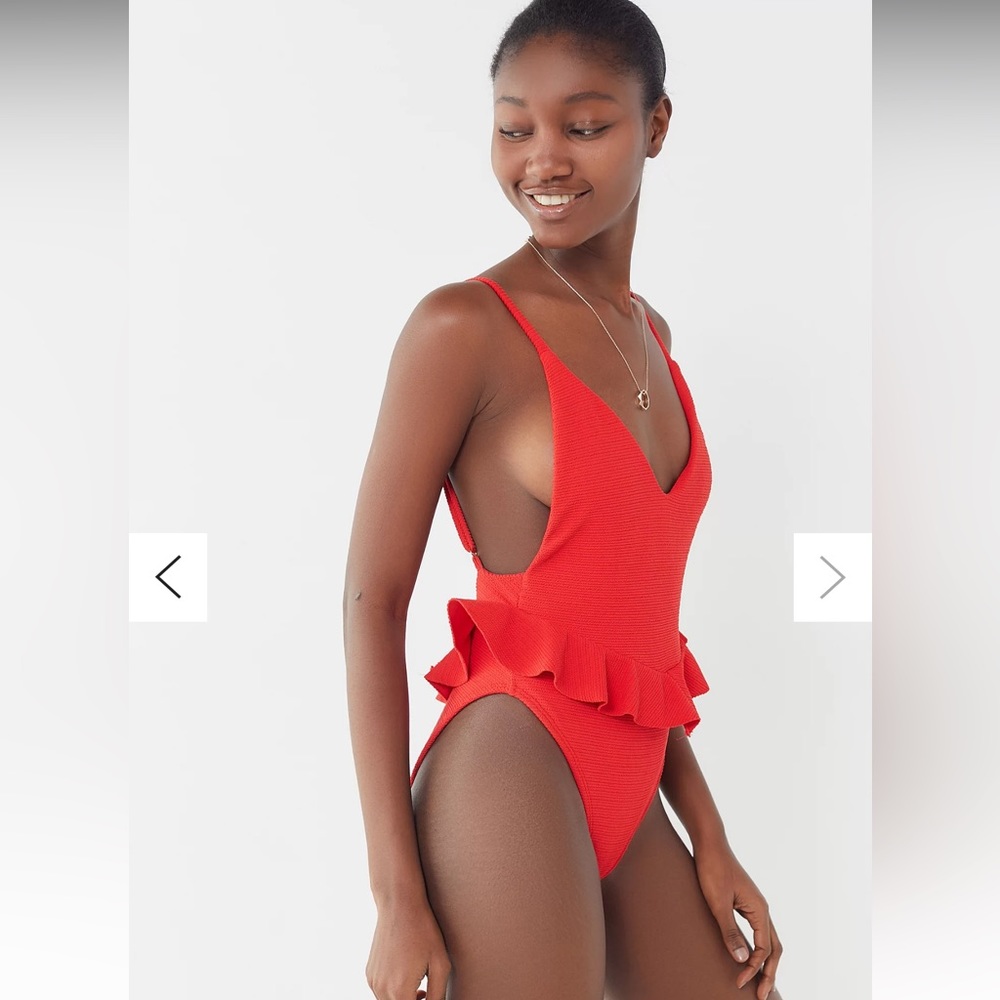 Montce Cynthia Red Crimson Micro Scrunch One Piece Swimsuit L